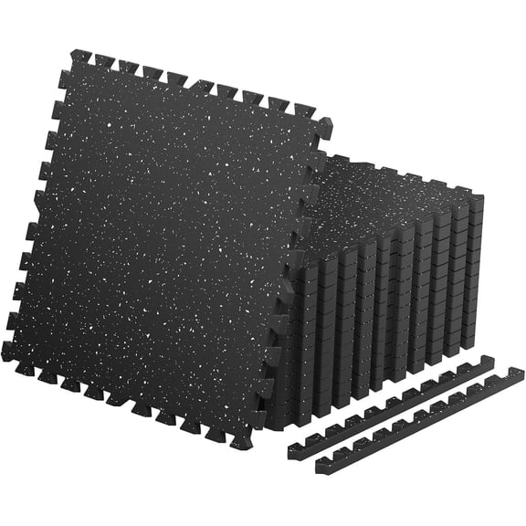 0.56'' Thick 12 count 48 Sq Ft Non-Slip Rubber Top Exercise Equipment Mats, High Density EVA Mats with Rubber Top, Interlocking Puzzle Gym Flooring for Gym, Workout Floor Mats, Black