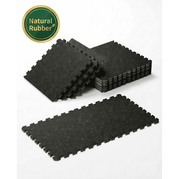 0.56" Thick 6-24 Pcs 24-96 Sq Ft Exercise Equipment Mats, High-Density Rubber Top EVA Foam Interlocking Mats 24x24in, Heavy-Duty Treadmill Mat for Hardwood Floors Home Gym Mat