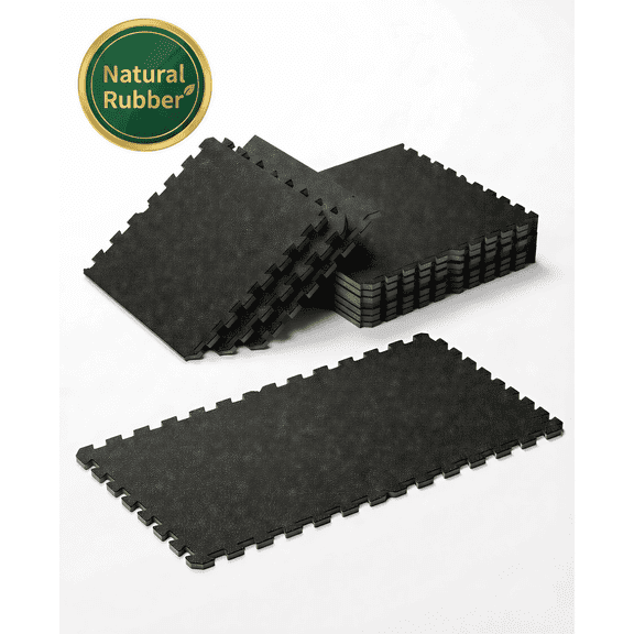 0.56" Thick 6-24 Pcs 24-96 Sq Ft Exercise Equipment Mats, High-Density Rubber Top EVA Foam Interlocking Mats 24x24in, Heavy-Duty Treadmill Mat for Hardwood Floors Home Gym Mat