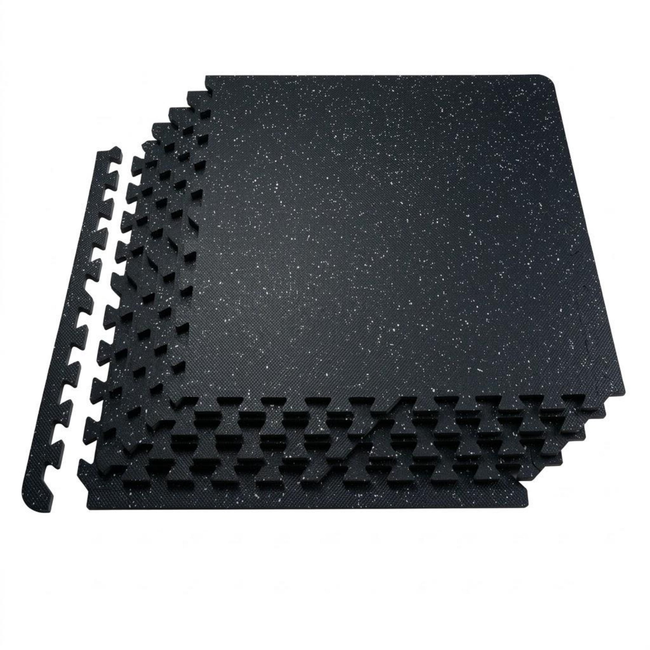 0.56" Thick Gym Floor Mats, 12 Tiles Rubber Top & EVA Foam, 25" x 25" Interlocking Puzzle Mats, 48 sq.ft Coverage for Gym, Home, Garage, Black & White