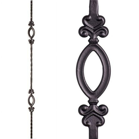 0.56. x 44 in. Tuscan Square Hammered Double Oval Solid Iron Baluster, Satin Black