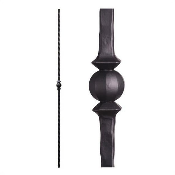 0.56. x 44 in. Tuscan Square Hammered Single Sphere Hollow Iron Baluster, Satin Black