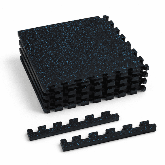 0.56in Thick 24 Sq Ft Exercise Mats 6 Tiles Upgraded Rubber Top With ...