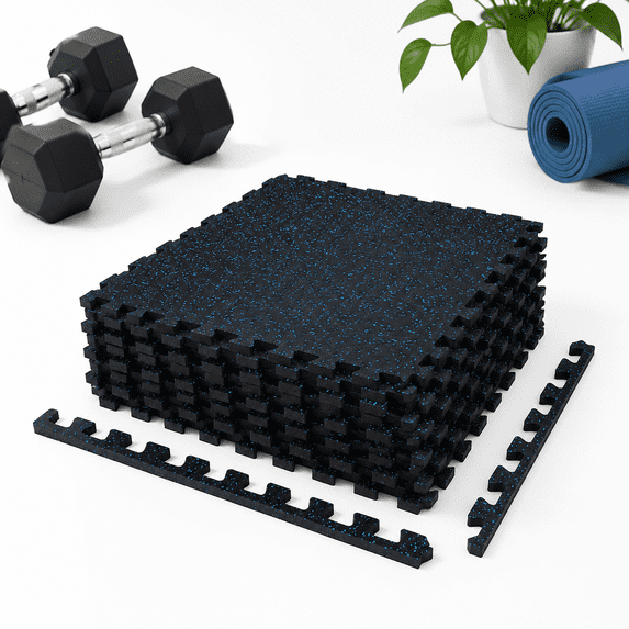 0.56in Thick 24 Sq Ft Exercise Mats 6 Tiles Upgraded Rubber Top With ...
