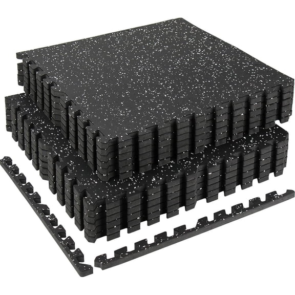 0.56in Thick 48 Sq Ft Exercise Equipment Mats, 12 Tiles Rubber Top EVA Workout Mats, Interlocking Gym Flooring for Gym, 24 x 24in, Black & White