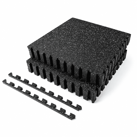0.56in Thick 48 Sq Ft Exercise Mats 12 Tiles Upgraded Rubber Top With ...
