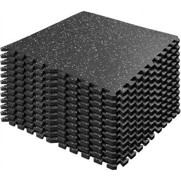 0.56in Thick 48 Sq Ft Gym Flooring for Home Gym, 12 Tiles Workout Exercise Equipment Mats, Rubber Top with EVA Foam, Interlocking Puzzle Floor Tiles for Fitness Room, Protective Flooring Mat