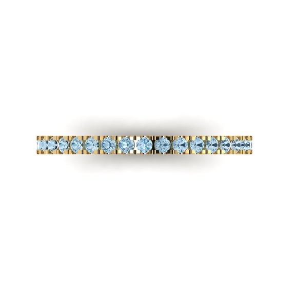 0.57 ct Brilliant Round Cut Natural Aquamarine 14k Yellow Gold Stackable Band SZ 10.25