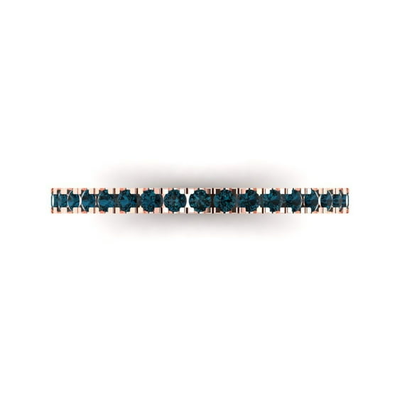 0.57 ct Brilliant Round Cut Natural London Blue Topaz 14k Rose Gold Stackable Band SZ 8.75