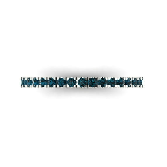 0.57 ct Brilliant Round Cut Natural London Blue Topaz 18K White Gold Stackable Band SZ 4.25