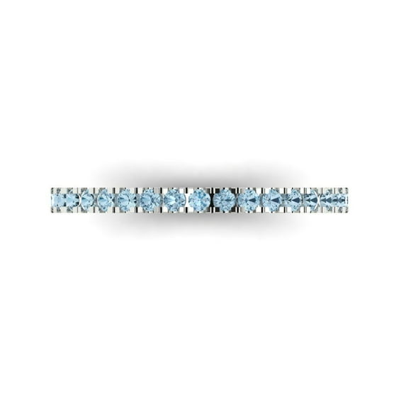 0.57 ct Brilliant Round Cut Natural Sky Blue Topaz 14k White Gold Stackable Band SZ 8