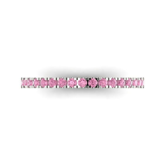 0.57 ct Brilliant Round Cut Simulated Pink Diamond 18K White Gold Stackable Band SZ 3.75