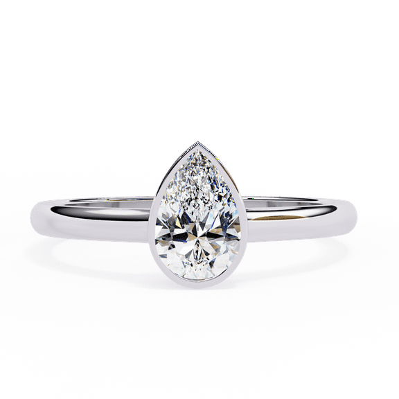 0.58 CT Pear Shape Lab Created Diamond Bezel Set Wedding Ring, Solitaire Engagement Ring, 10k White Gold Anniversary Proposal Ring For Her