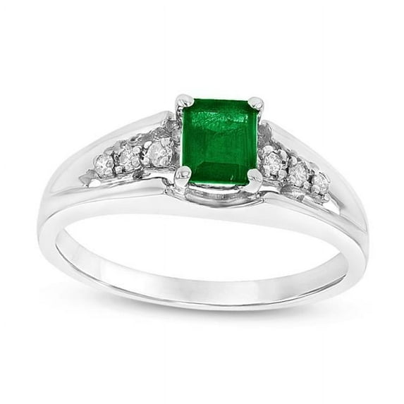0.58 CTTW Emerald & Diamond Ring Set, 14K Gold - Size 6