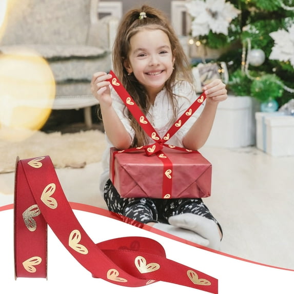 0.59in Gold Foil Printed Heart Ribbon, 10 Yards per Roll DIY Satin Ribbon, Perfect for Gift Wrapping, Bouquets, Baking Decor & Handmade Crafts, Romantic and Shiny Decoration Ribbon, Red, 1pc