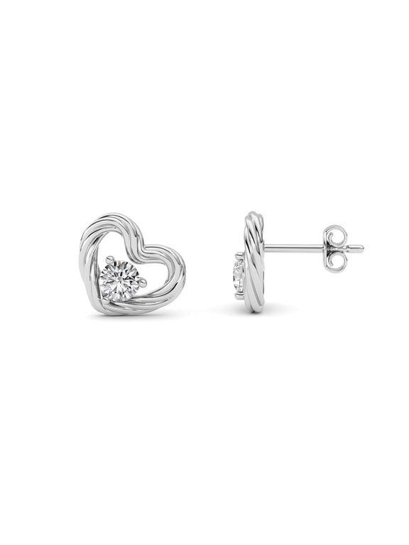 F-Color Diamond Heart Stud Earrings, 0.5 CTTW, 14K White Gold over Sterling Silver