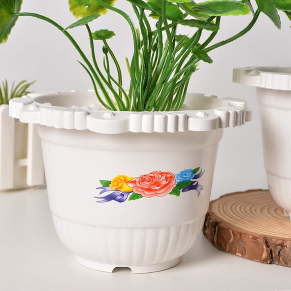 0.5L Thickened Lace Edge Flower Pot Small Decorative Planter for Succulents Herbs Seedlings Indoor Outdoor Plants White Plastic Garden Pot Cute Home Decor Plant Pot