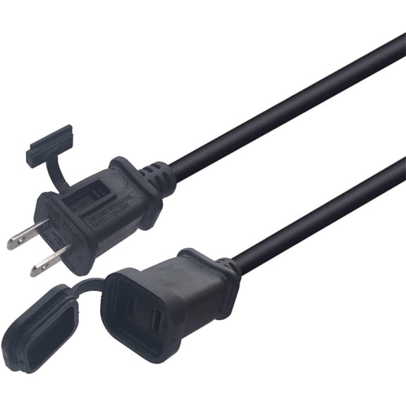 0.5M/1.6FT NEMA 1-15P to NEMA 1-15R Cable US Power Extension Cable Cord with Fuse and Waterproof Cover USA Outlet AC 2 Prong Power Extension Cord