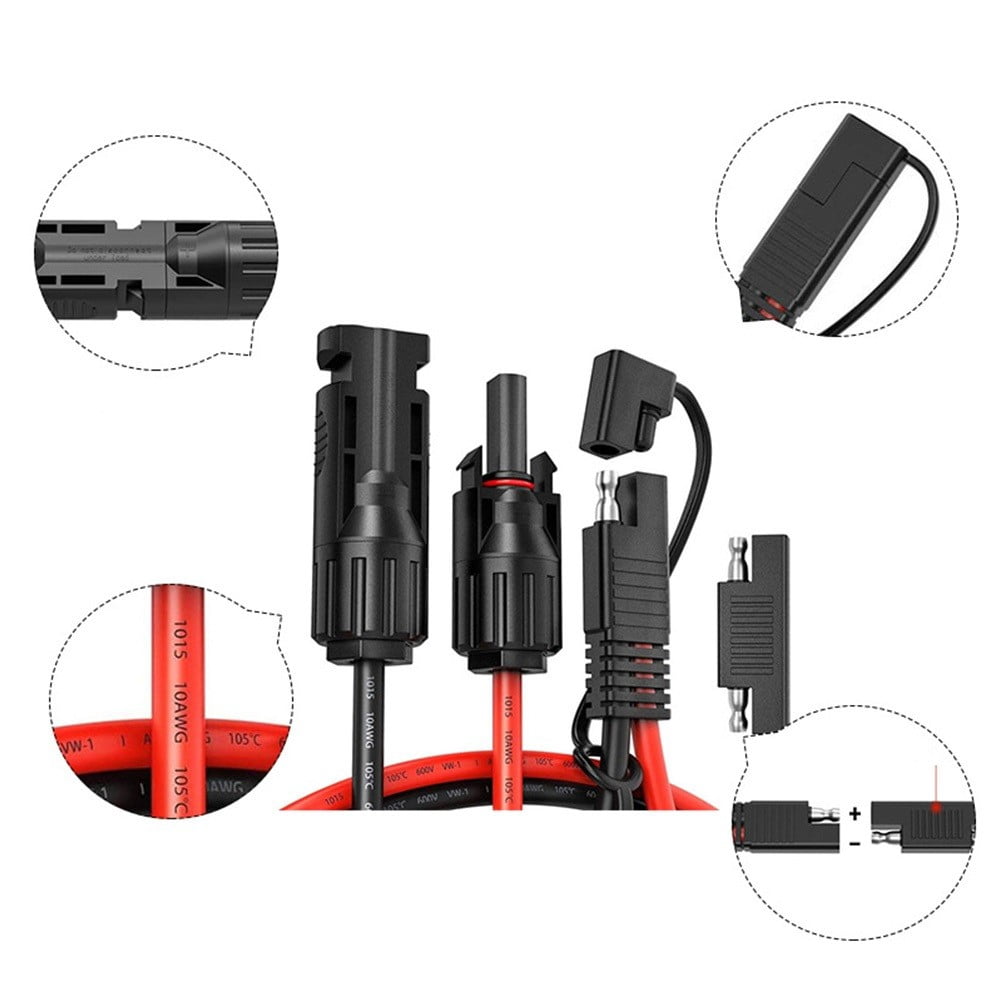0.5M Solar Pv Panel Extension Cable Sae Photovoltaic Connector Wire 10Awg