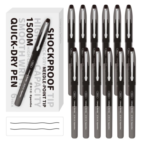 0.5MM Tip Gel Pens,1500M Long-Lasting Black Ink, Unbreakable Bendable Tip, Smooth No-Smear Writing (6-pack, Black)