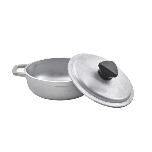 0.5Qt Mini Cast Aluminum Caldero Set with Lid, Traditional Rice Cooker Pot for Single Servings, Small Saucepan for Tapas and Eggs, Even Heat Distribution, Silver