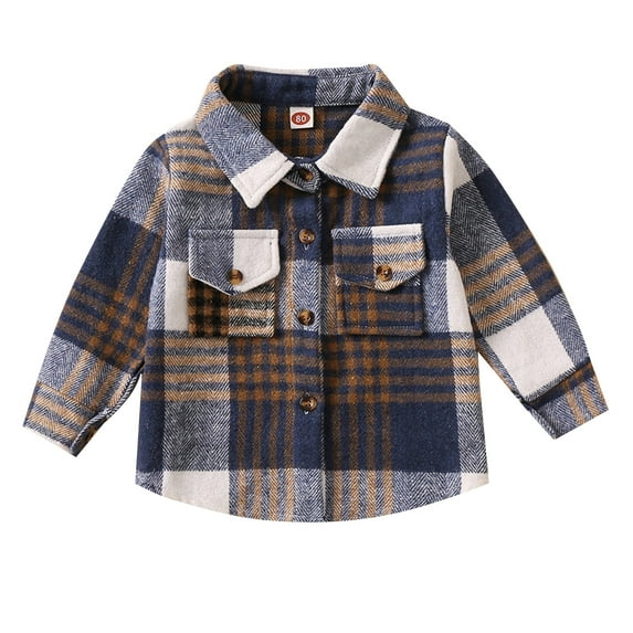 0-5T Todder Kids Baby Boys Girls Long Sleeve Button Down Plaid Flannel Shirt