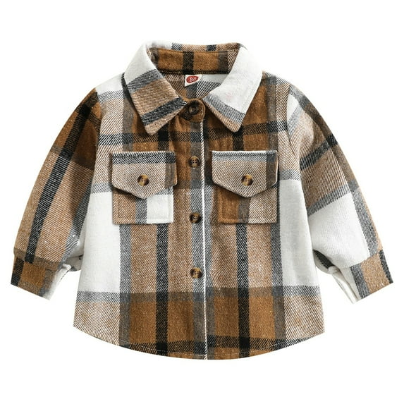 0-5T Todder Kids Baby Boys Girls Long Sleeve Button Down Plaid Flannel Shirt