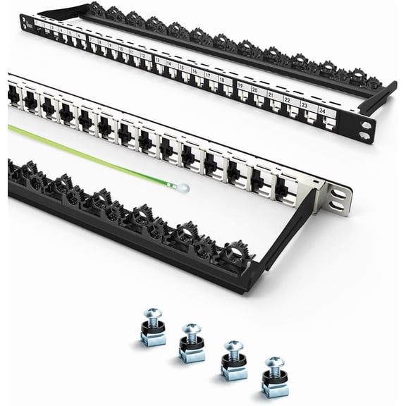 0.5U 24Port Blank Keystone Patch Panel 19-inch Rackmount&Wall Mount STP&UTP RJ45 Network Patch Panel with Cable Management Bar