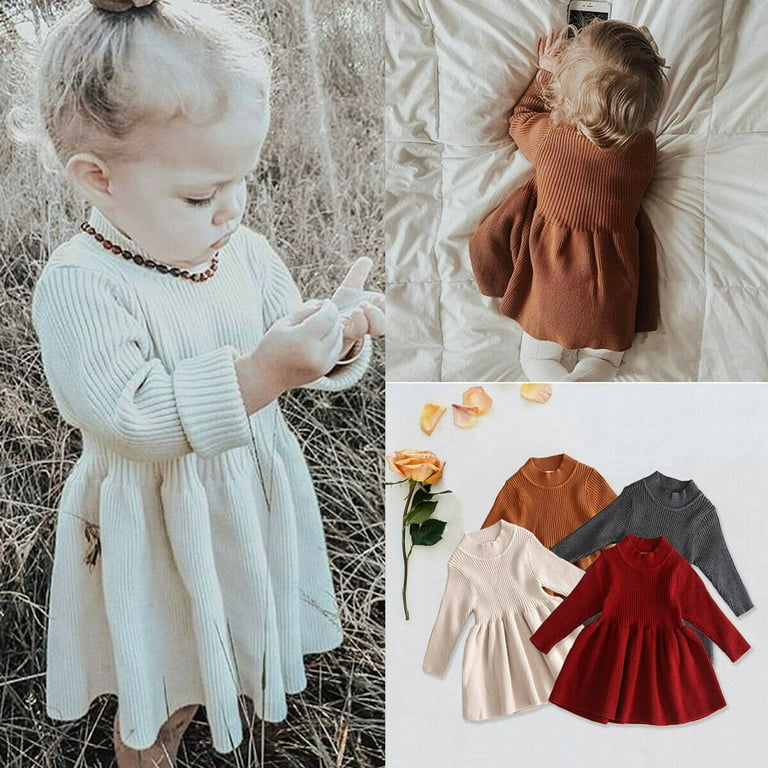 0 5Y Autumn Winter Kids Baby Girls Tops Sweater Dress Solid Long