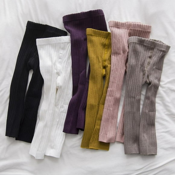 0-5Y Girls Solid Striped Thicken Knitted Leggings, Autumn Winter Baby Toddler Casual Slim Leggings