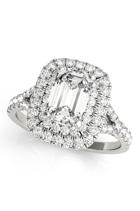 0.5ct Emerald Diamond Double Halo Engagement ring in 14k White Gold