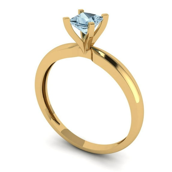 0.5 ct Princess Cut Natural Sky Blue Topaz Solitaire Engagement Ring for Women in 18K Yellow Gold
