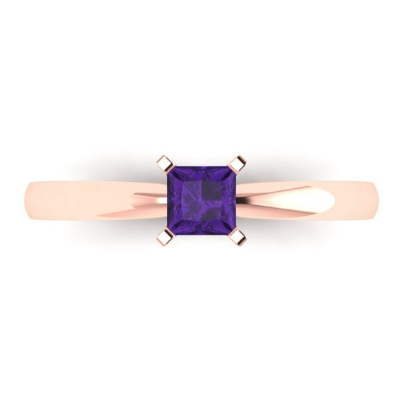 Solitaire Engagement Ring for Women - 0.5ct Natural Amethyst in 14K Rose Gold Promise Ring