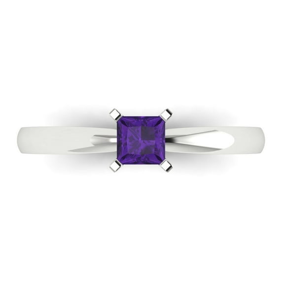 Solitaire Engagement Ring for Women - 0.5ct Natural Amethyst in 14K White Gold Promise Ring