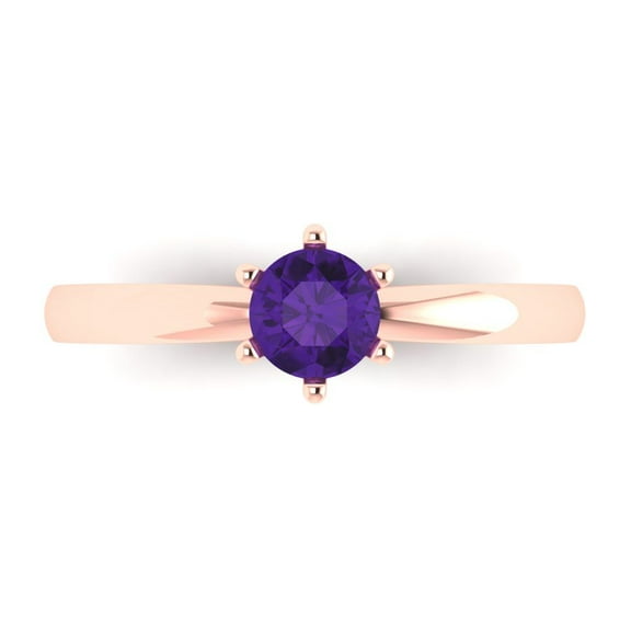 Solitaire Engagement Ring for Women - 0.5ct Natural Amethyst in 14K Rose Gold Promise Ring