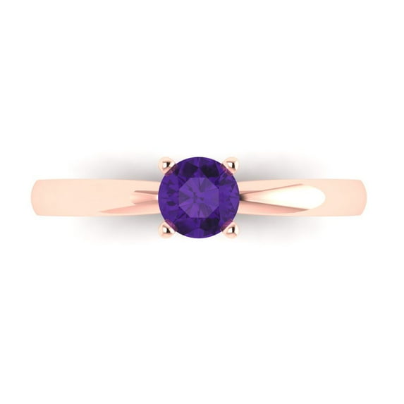 Solitaire Engagement Ring for Women - 0.5ct Natural Amethyst in 18K Rose Gold Promise Ring