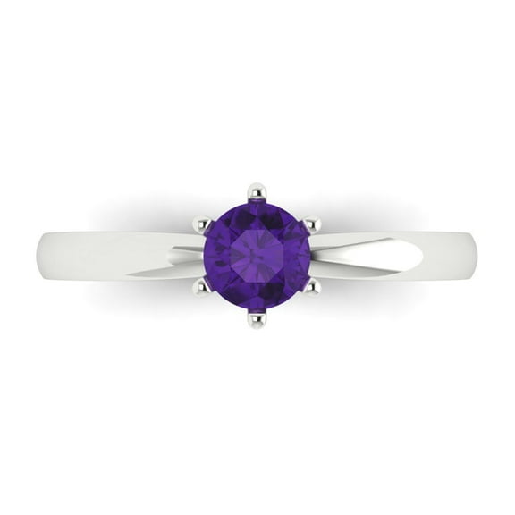 Solitaire Engagement Ring for Women - 0.5ct Natural Amethyst in 18K White Gold Promise Ring