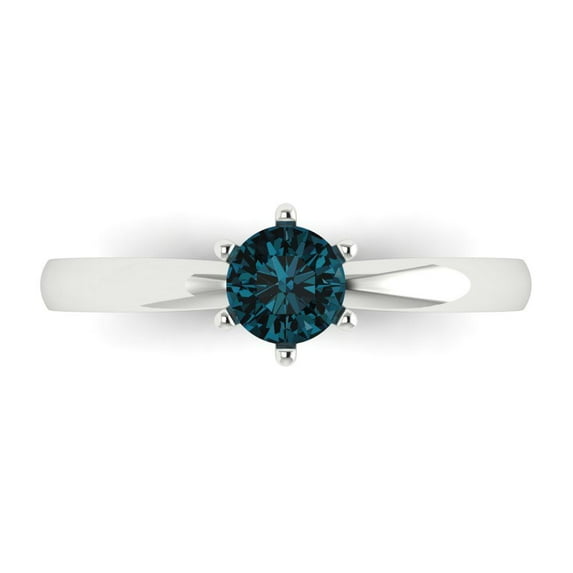 0.5 ct Round Cut Natural London Blue Topaz Solitaire Engagement Ring for Women in 18K White Gold