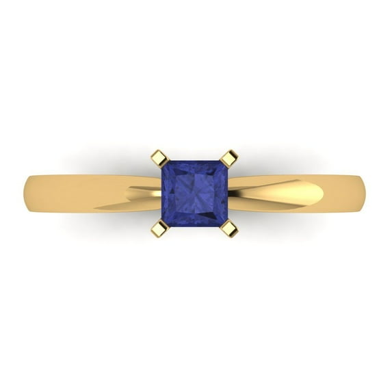 0.5 ctw Solitaire Anniversary Ring for Women | Princess Cut Simulated Tanzanite | Hyperallergenic Solid 14K Yellow Gold