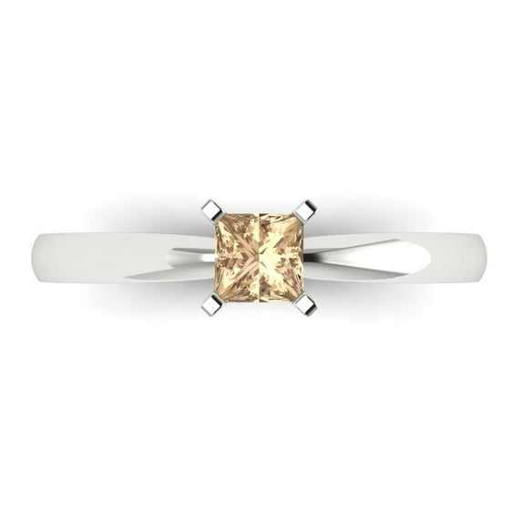 0.5 ct Princess Cut Yellow Moissanite Solitaire 18K White Gold Womens Engagement Ring