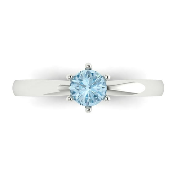 0.5 ct Round Cut Natural Aquamarine Solitaire 18K White Gold Womens Engagement Ring