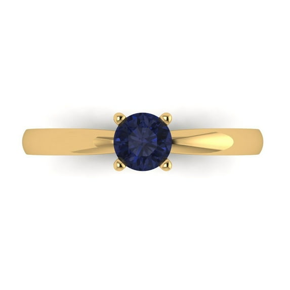 0.5 ct Round Cut Simulated Blue Sapphire Solitaire 18K Yellow Gold Womens Engagement Ring