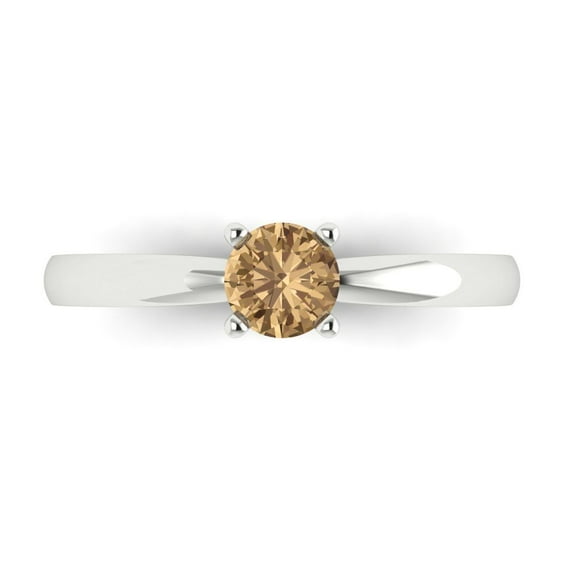 Clara Pucci 14K White Gold Solid Gold Champagne Solitaire Anniversary Ring for Women - 0.5 cttw Round Cut