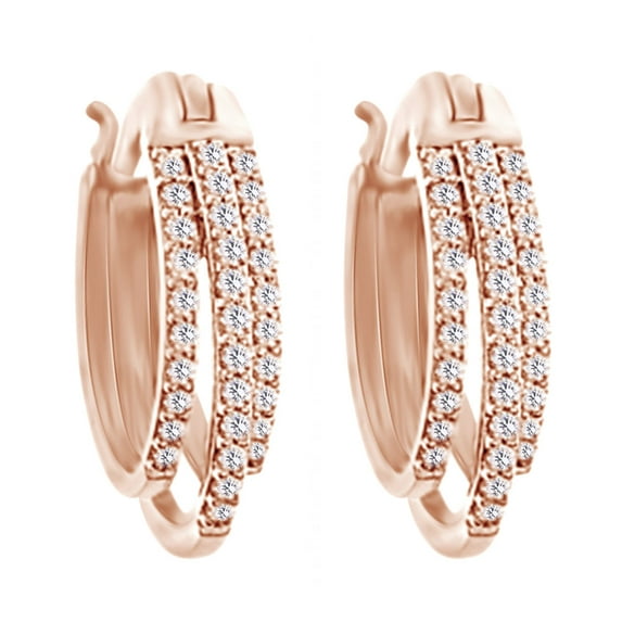 AFFY (0.5cttw) Round Cut White Natural Diamond Hoop Earring In 10k Rose Gold