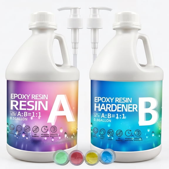 0.5gal+0.5gal Clear Epoxy Resin Kit - 2-Part Fast Cure Epoxy Adhesive, High Hardness, Bubble-Free, Anti-Yellowing, Self-Leveling. For Casting, Coating, Countertops, River Tables, Resin Molds, Art Cra