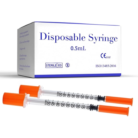 0.5ml Syringes with 30G 5/16 Inch Cap,U-100 5/16" 8mm Disposable Lab Syringe for Scientific,Individually Wrapped, Pack of 100