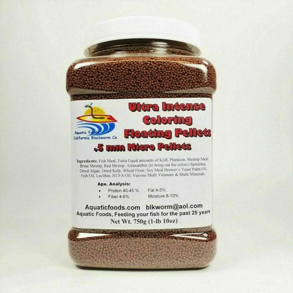 0.5mm - 1mm Ultra Intense Color Enhancing Floating Pellets for Discus, Cichlids, Pond Fish, All Tropical Fish 750g Large Jar