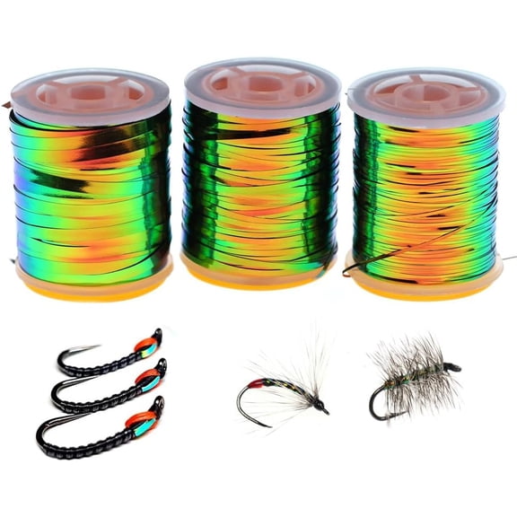 0.5mm-2mm Peacock Green/Orange Fly Tying Tinsel Wet Flies Body Midges Nymphs Tying Materials Peacock Orange Tinsel