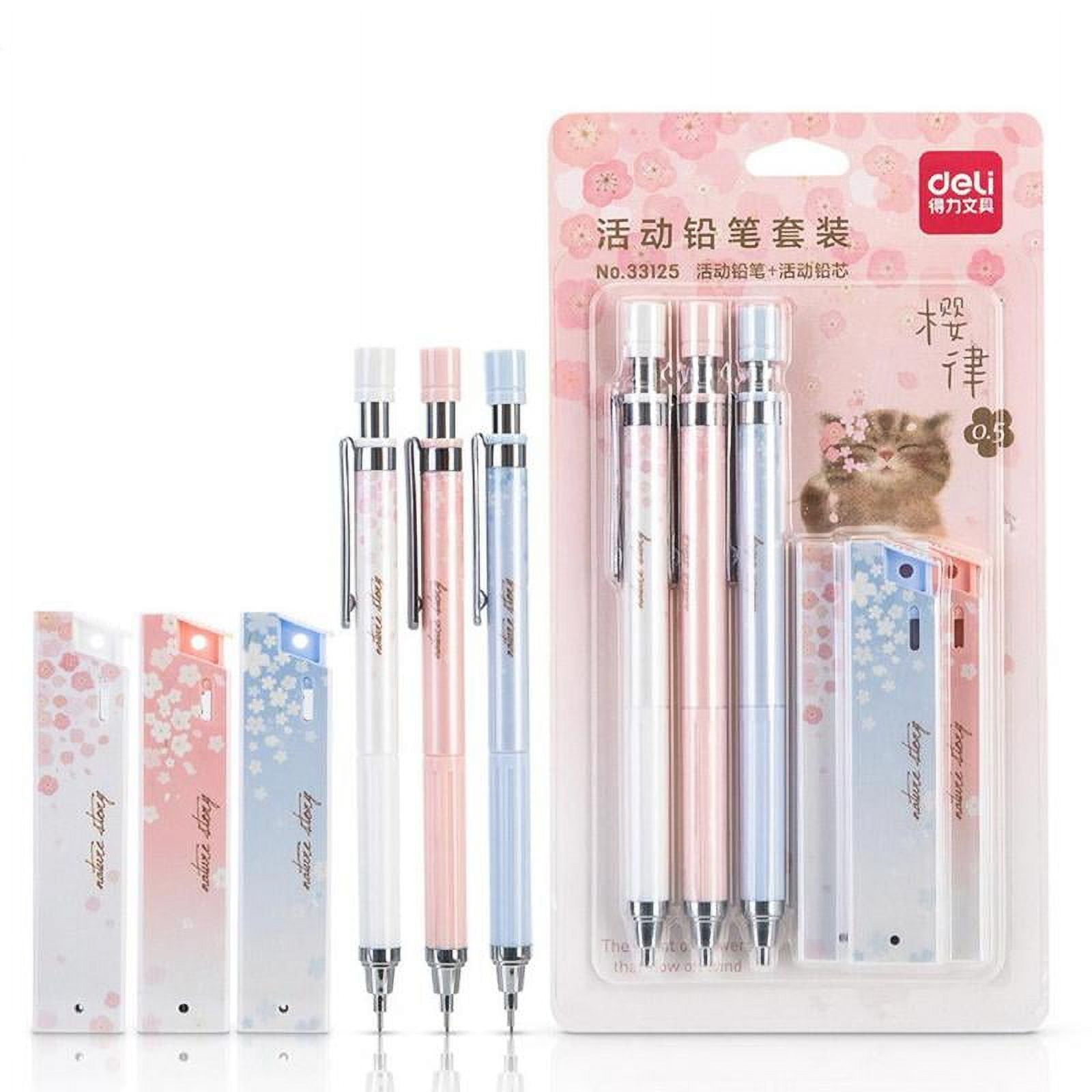 KITPIPI Cute Kawaii Mechanical Pencil Set with 3 Boxes of Refills, 0.5 mm, HB Lead, 3 Count