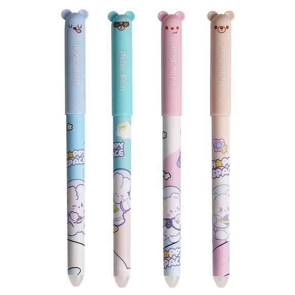0.5mm Erasable Gel Pens, 4 Pack Cute Cartoon Animal Rollerball Gel Ink Pens Refillable Pens for Adult Writing Calligraphy Note Taking (Refill Black)